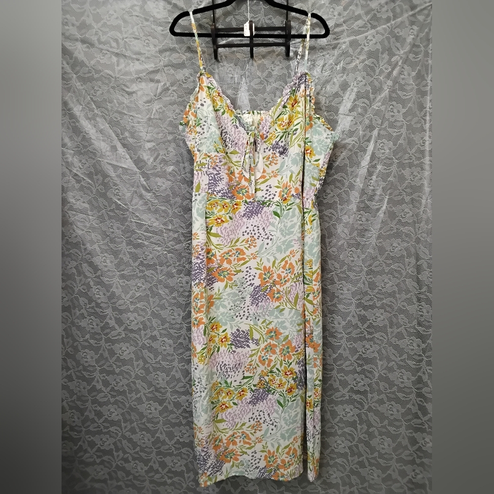 Sweet Lemon Floral Midi Dress with Spaghetti Straps